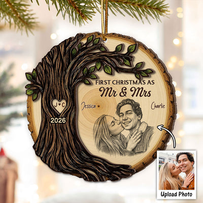 First Christmas As Mr Mrs Couple - Personalized 2-Layered Wooden Ornament - Christmas Gift For Married Couple