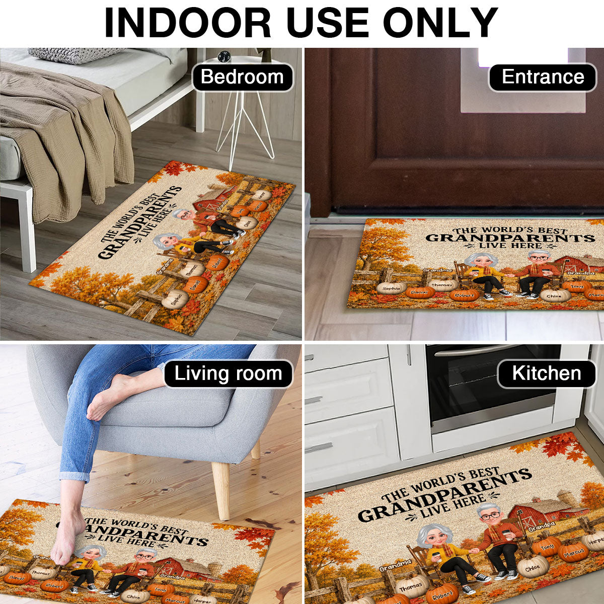 Trending Fall Season Cozy Warm Farmhouse Style - Personalized Doormat - Fall Decor For Grandparents