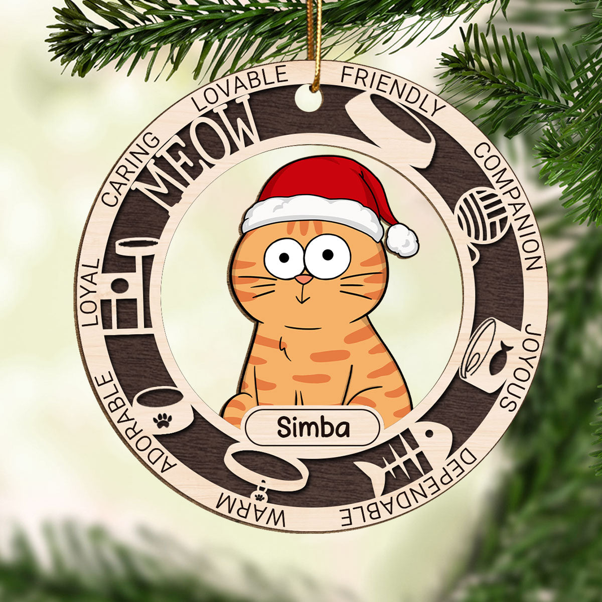Lovable Friendly Companion Funny Cat Personalized Wooden Ornament