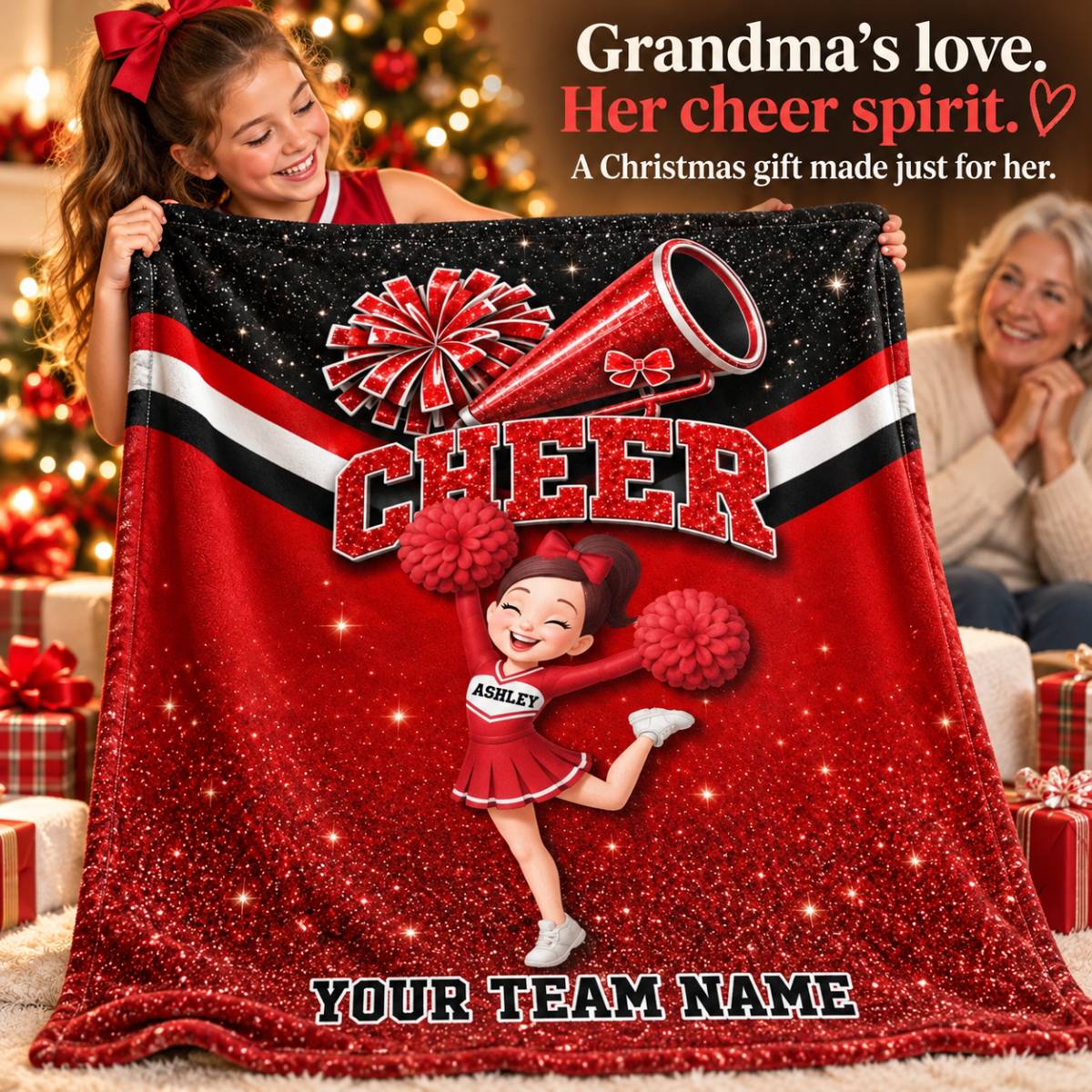 Proud Cheerleader Custom Name And Team Name - Personalized Fleece Blanket - Christmas Gift For Cheerleaders, Daughter, Granddaughter