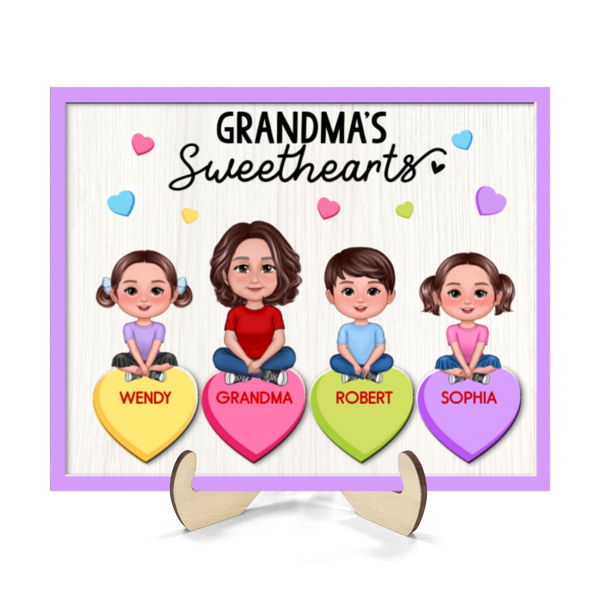 Grandma Mom Sweethearts Conversation Hearts Personalized 2-Layer Wooden Plaque