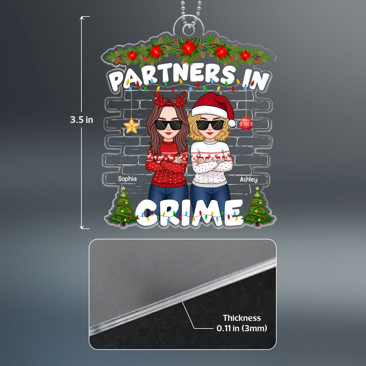 Christmas Cool Besties Partners In Crime Gift For Best Friends Personalized Acrylic Ornament