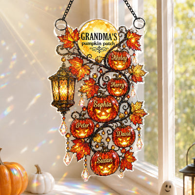 Grandma's Pumpkin Patch - Personalized Acrylic Window Hanging - Halloween Fall Decor for Grandma