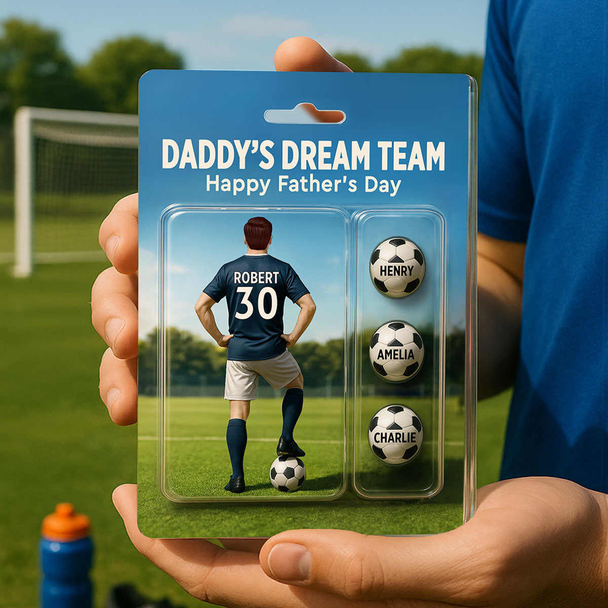 Daddy's Dream Team Soccer With Kids' Names Custom Figure Personalized Acrylic Block Plaque, Perfect Father's Day Gift For Him, For Dad, For Soccer Lover