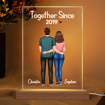 Couple Standing Back View Together Since With Dog Cat Personalized Rectangle Acrylic Plaque With LED Night Light - Valentine‘s Day Gift - Anniversary Gift For Him - Gift For Her