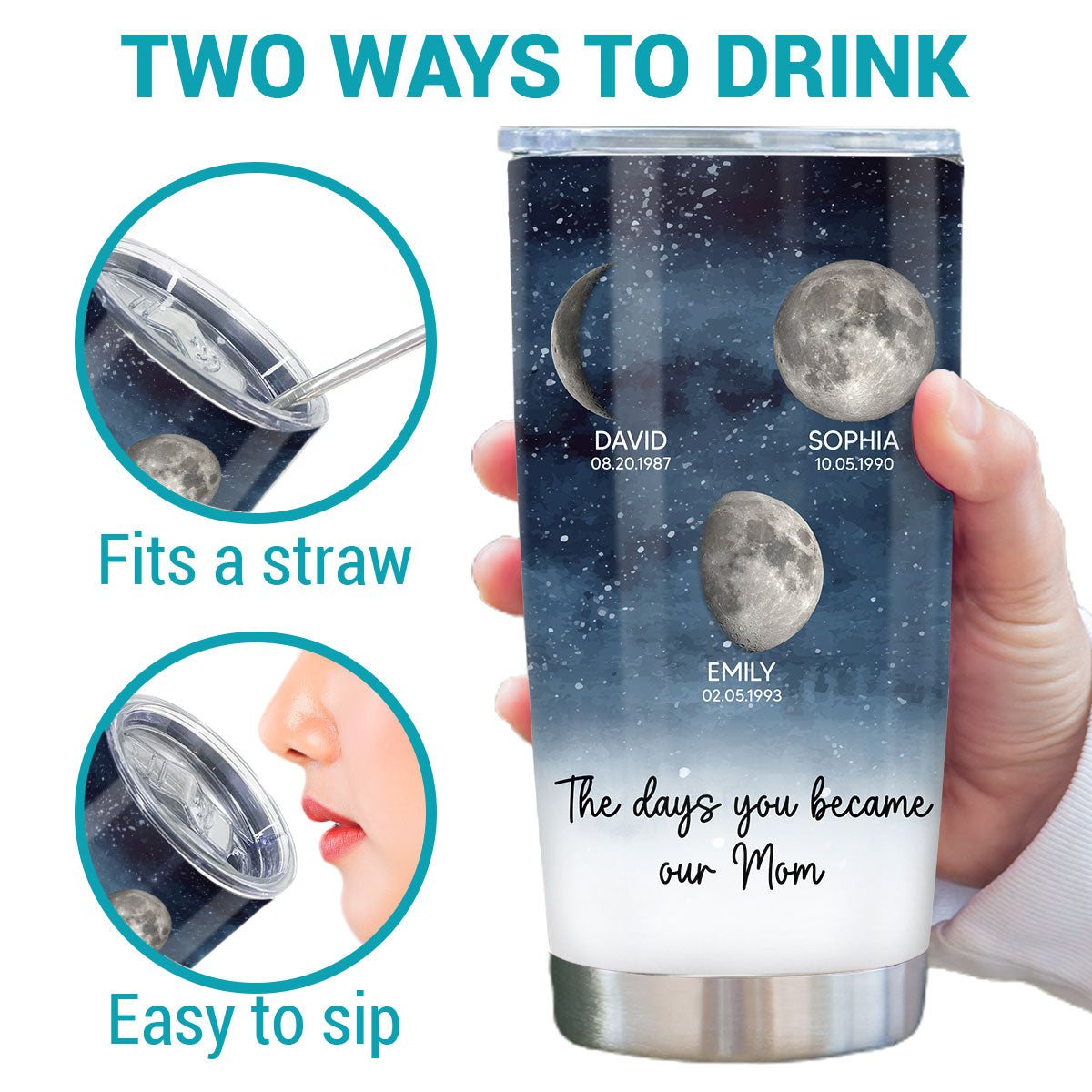 Starry Night Custom Birth Moon Phase The Day You Became Mom Personalized Tumbler, Gift