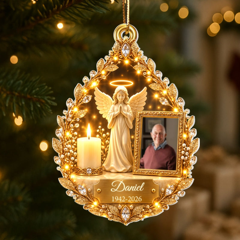 Guardian Angel Photo Memorial - Personalized Acrylic Ornament - Heartfelt Sympathy Gift for Loved Ones