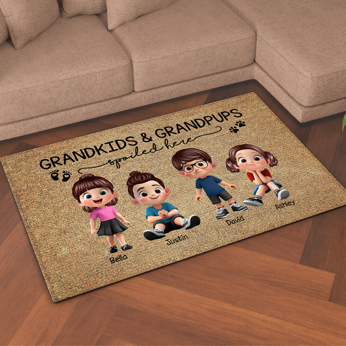 Grandkids & Grandpups Spoiled Here Personalized Doormat, Grandparents Welcome Mat