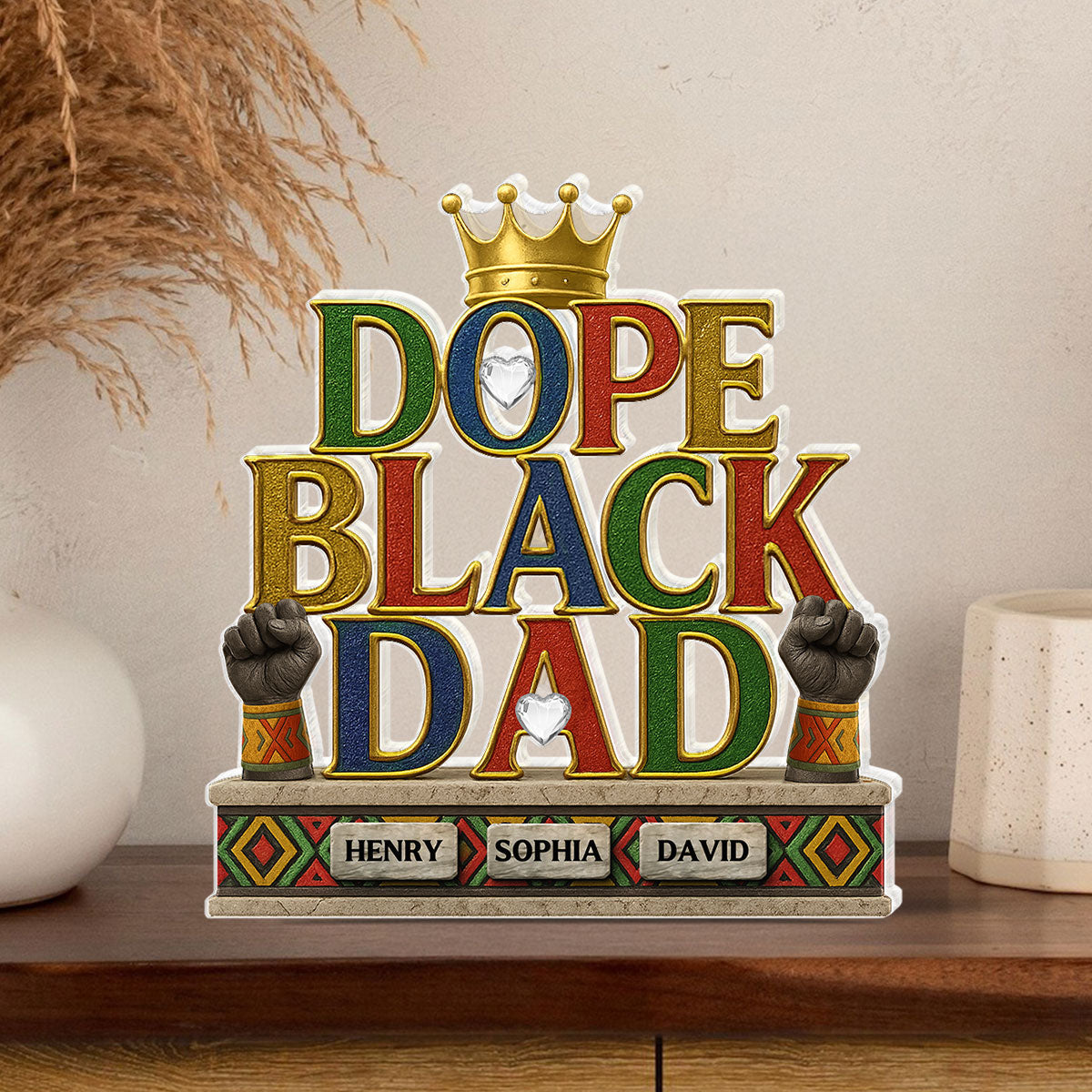 Dope Black Dad Kids Names Personalized Acrylic Block, Father's Day Gift