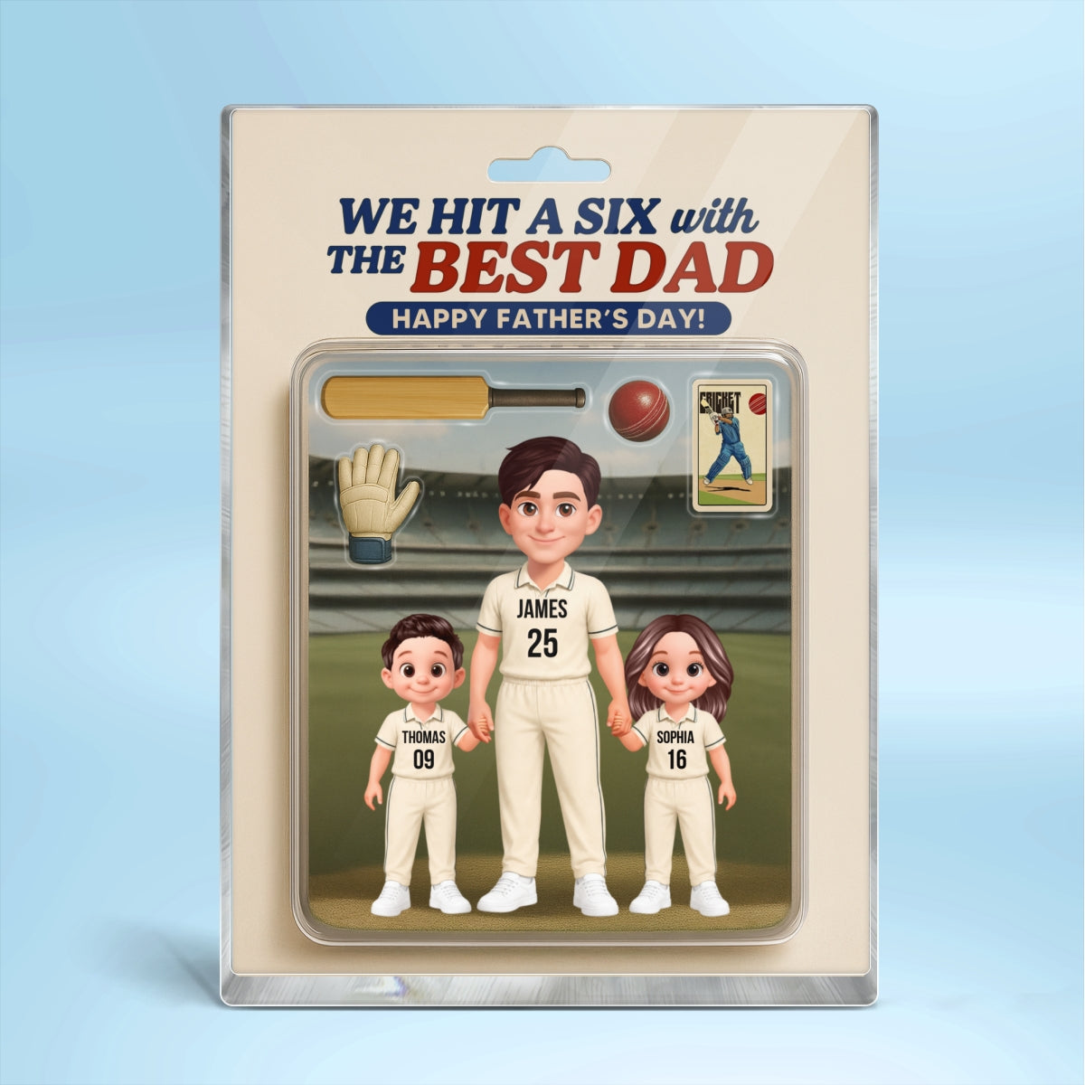 Hit A Six With The Best Dad Cricket Dad - Personalised Acrylic Block Plaque - Father's Day Gift