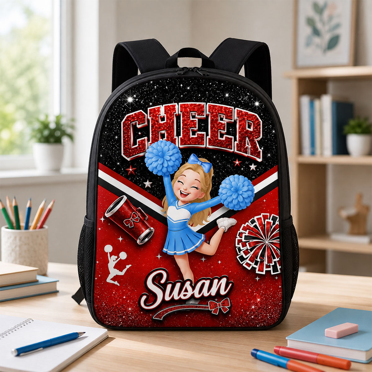 Custom Cheerleader with Name - Personalized Backpack - Back to School Gift for Daughter, Granddaughter