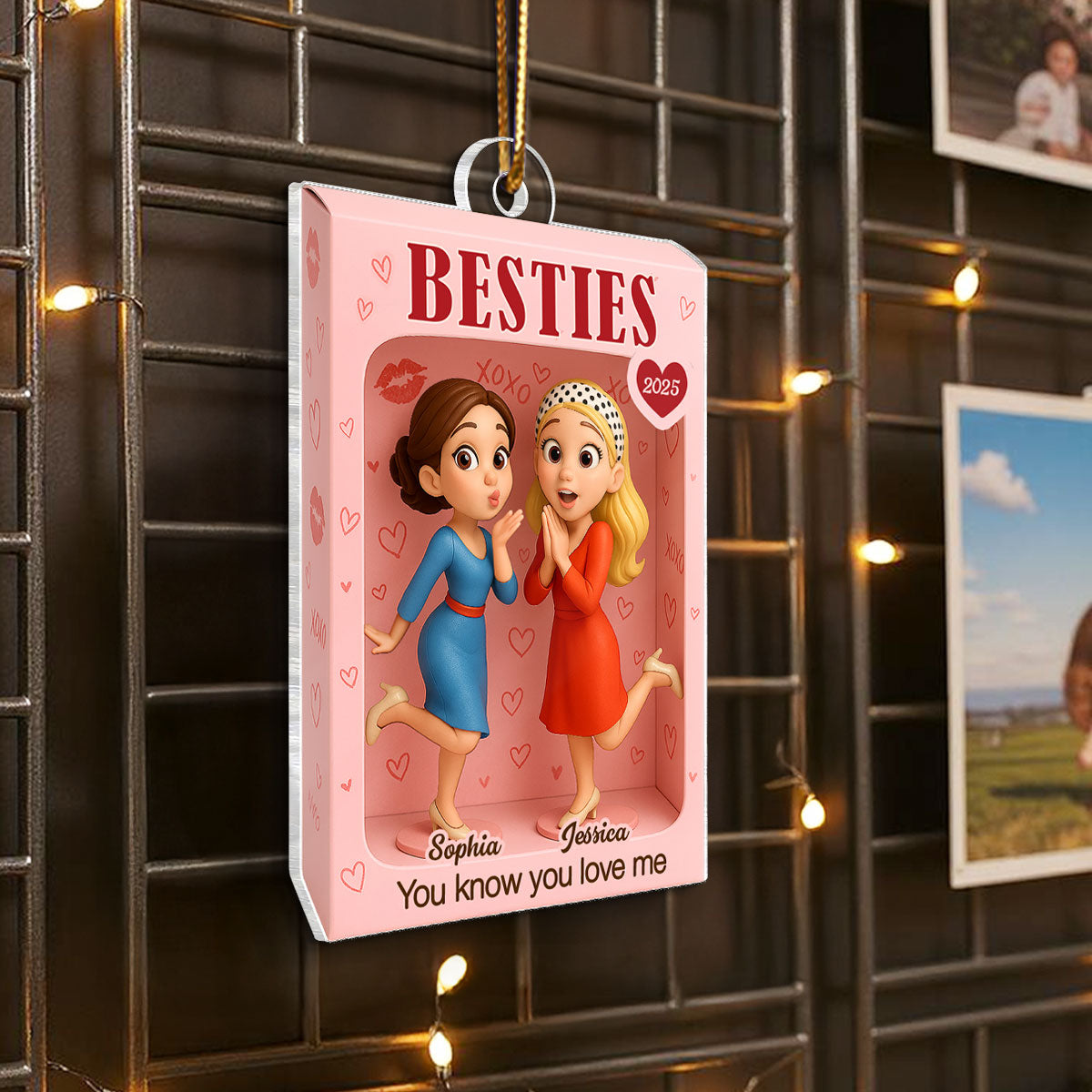 Besties XOXO Pretty Girls Toy Box Style - Personalized Acrylic Ornament - Christmas Gift For Best Friends