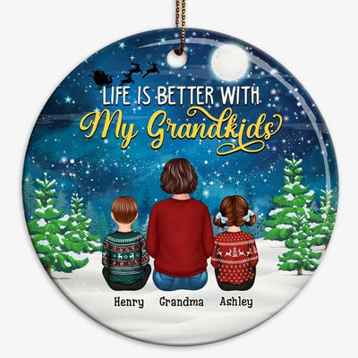 Christmas Night Better With Grandkids Grandma Back View Personalized Circle Ornament
