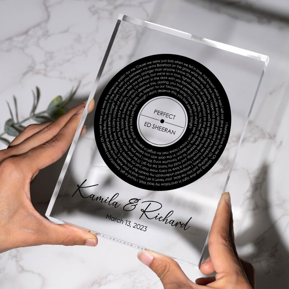 Personalized Vinyl Record Song with Lyrics Personalized Acrylic Block Plaque, Personalized Gift for Her, Wedding Song Gift