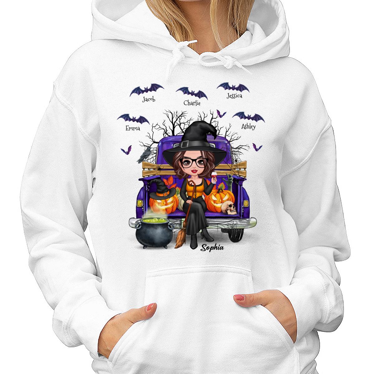 Grandma Mom Halloween On Purple Truck Personalized Shirt