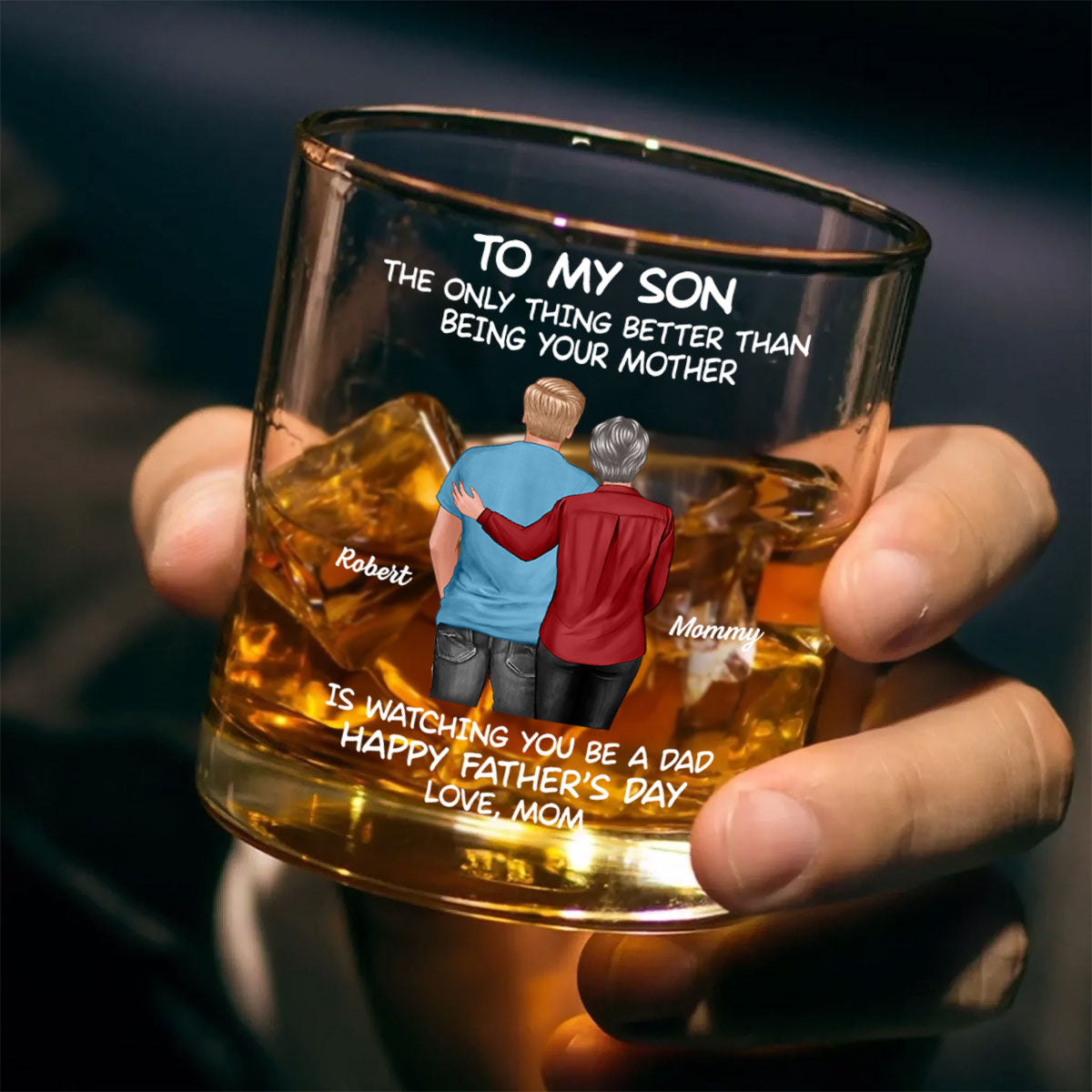 To My Son From Mom Dad Happy Father's Day Personalized Whiskey Glass| Heartfelt Father's Day Gift For Son