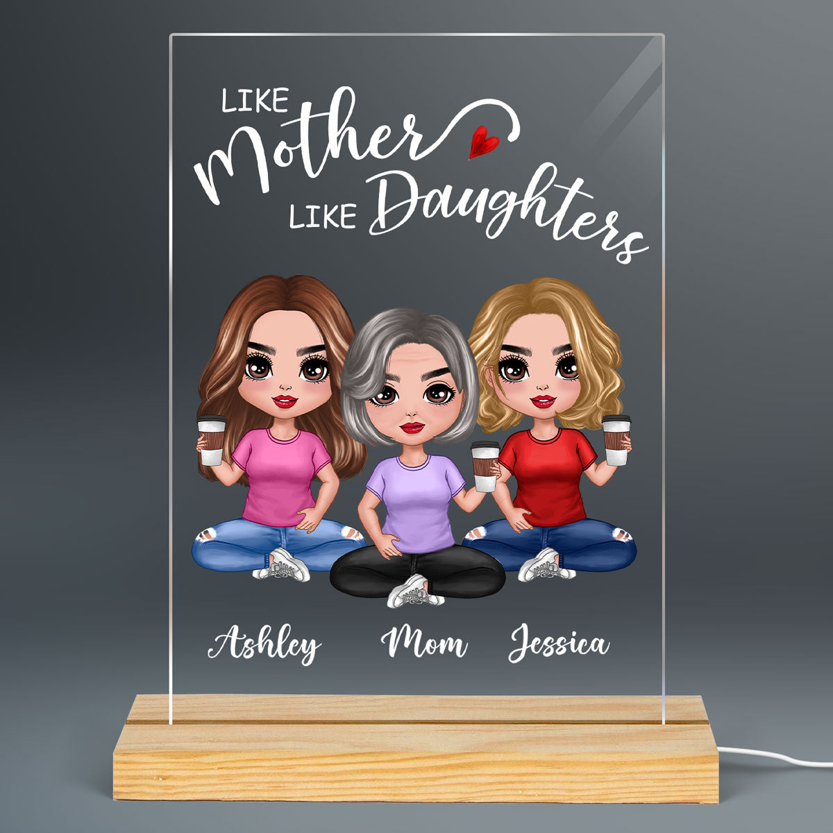 Doll Mother And Daughters Sitting Personalized Rectangle Plaque LED Night Light