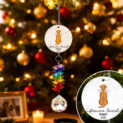 Dog Cat Memorial Forever Loved - Personalized Crystal Suncatcher With Charm - Memorial Remembrance Ornament Keepsake