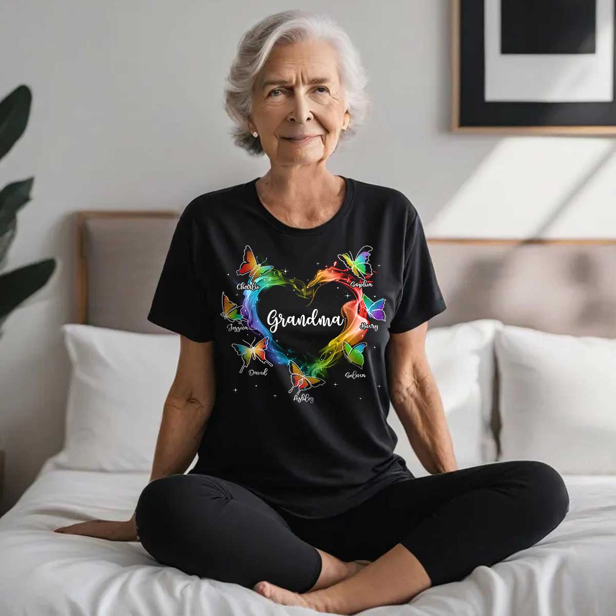 Grandma Mom Colorful Smoke Heart Butterflies Personalized Shirt