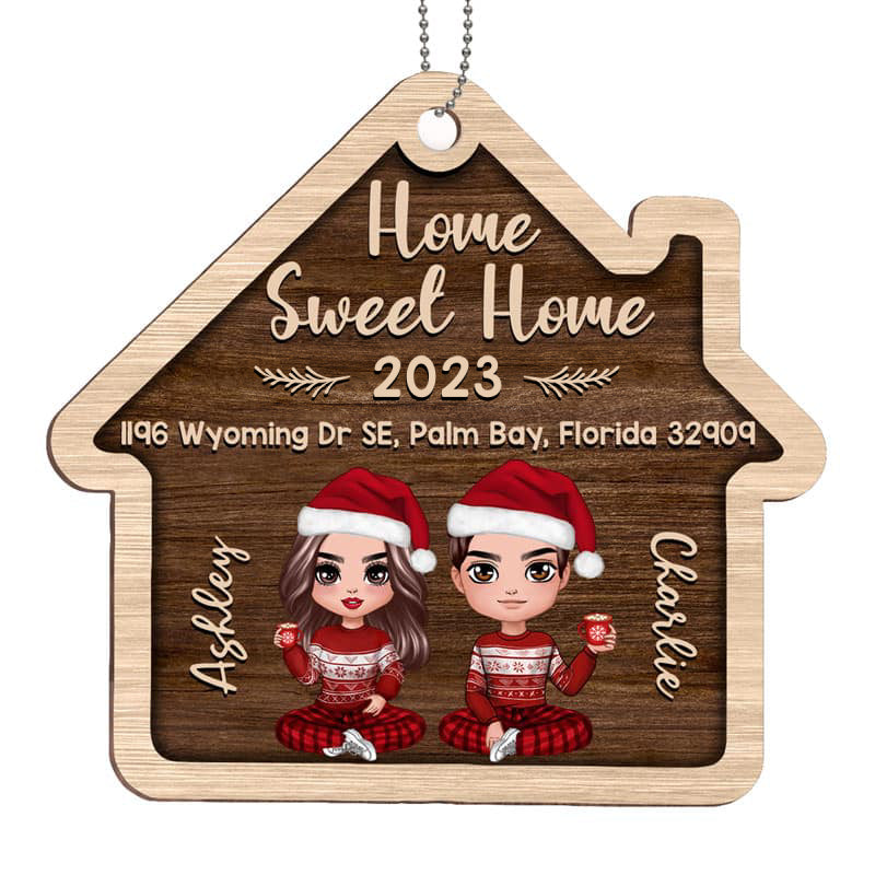 Doll Couple Housewarming Gift Personalized House Shaped Wooden Ornament