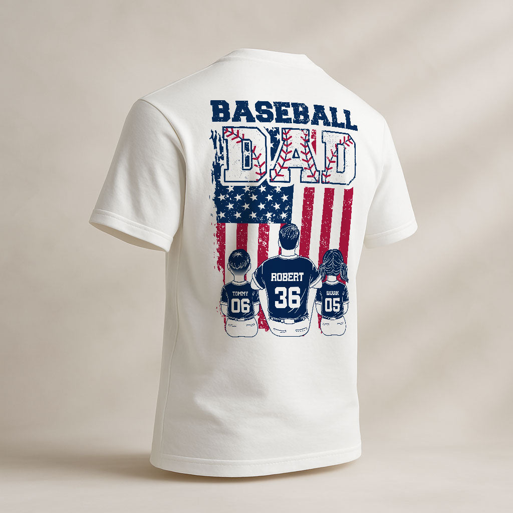 Retro Baseball Dad And Kids Nation Flag Personalized Shirt