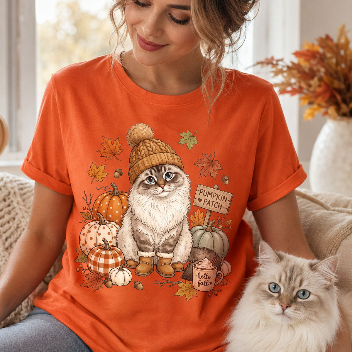 Custom Dog Cat Photo Pumpkin Patch - Personalized Shirt - Trendy Fall Gift for Dog Moms, Cat Moms, Pet Lovers
