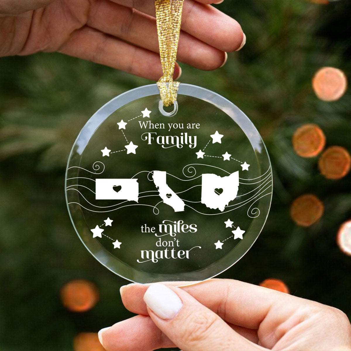 Long Distance Family Friends Siblings Sisters Besties Personalized Glass Ornament, Togetherness Christmas Gift