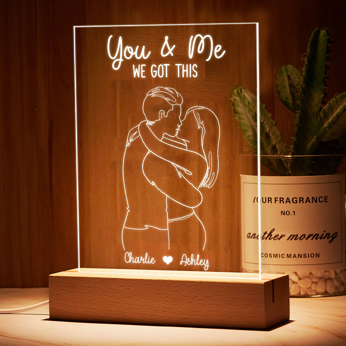 Couple Outline Together Since Personalized Plaque LED Night Light, Acrylic LED Lamp, Valentine‘s Day Gift For Him, For Her