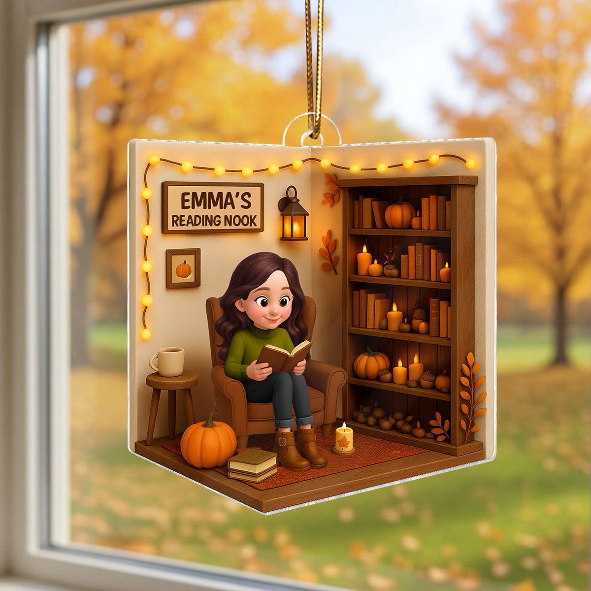 Reading Nook Cozy Season Personalized 3D Effect Acrylic Ornament