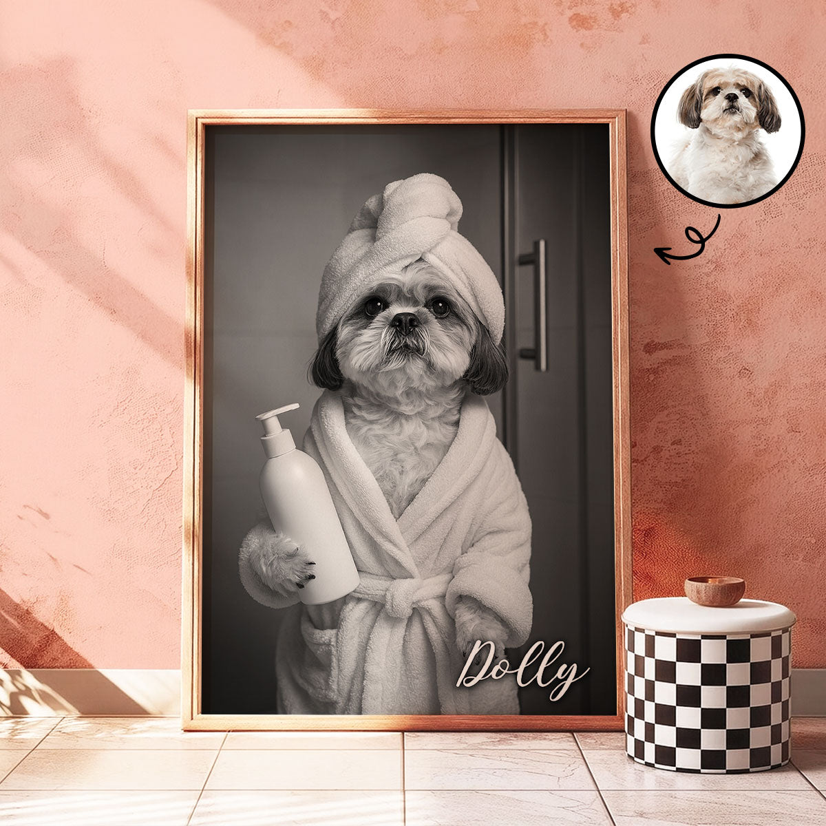 Custom Pet Portrait from Photo, Funny Bathroom Dog Reading Newspaper on Toilet, Dog Wall Art, Personalized Pet Gift