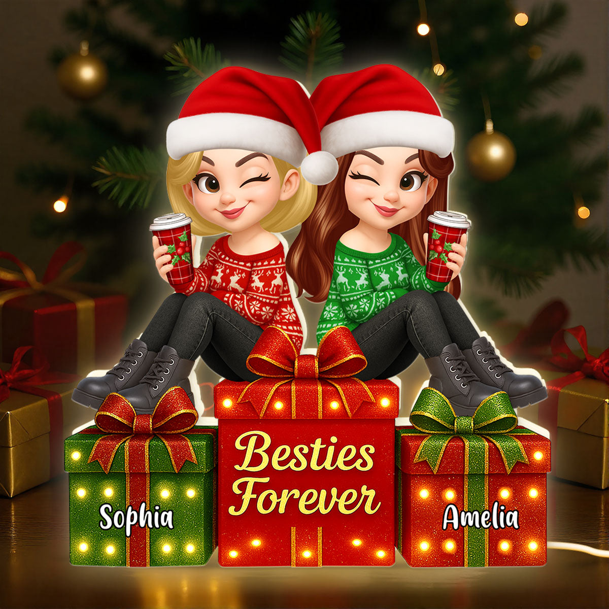 Besties Forever Beautiful Marquee Pattern Effect Christmas Gift Box - Personalized Light Box