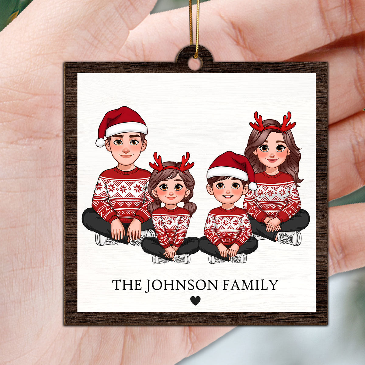 Animated Family Crossword Puzzle Art Personalized Double Sided Wooden Ornament