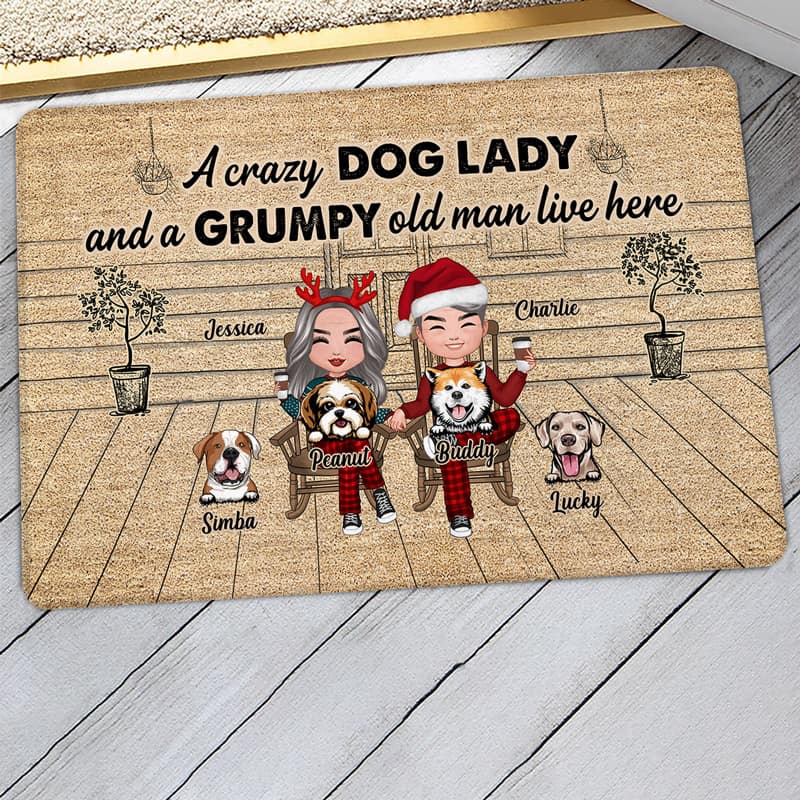 Crazy Dog Lady Grumpy Old Man Front Porch Personalized Doormat