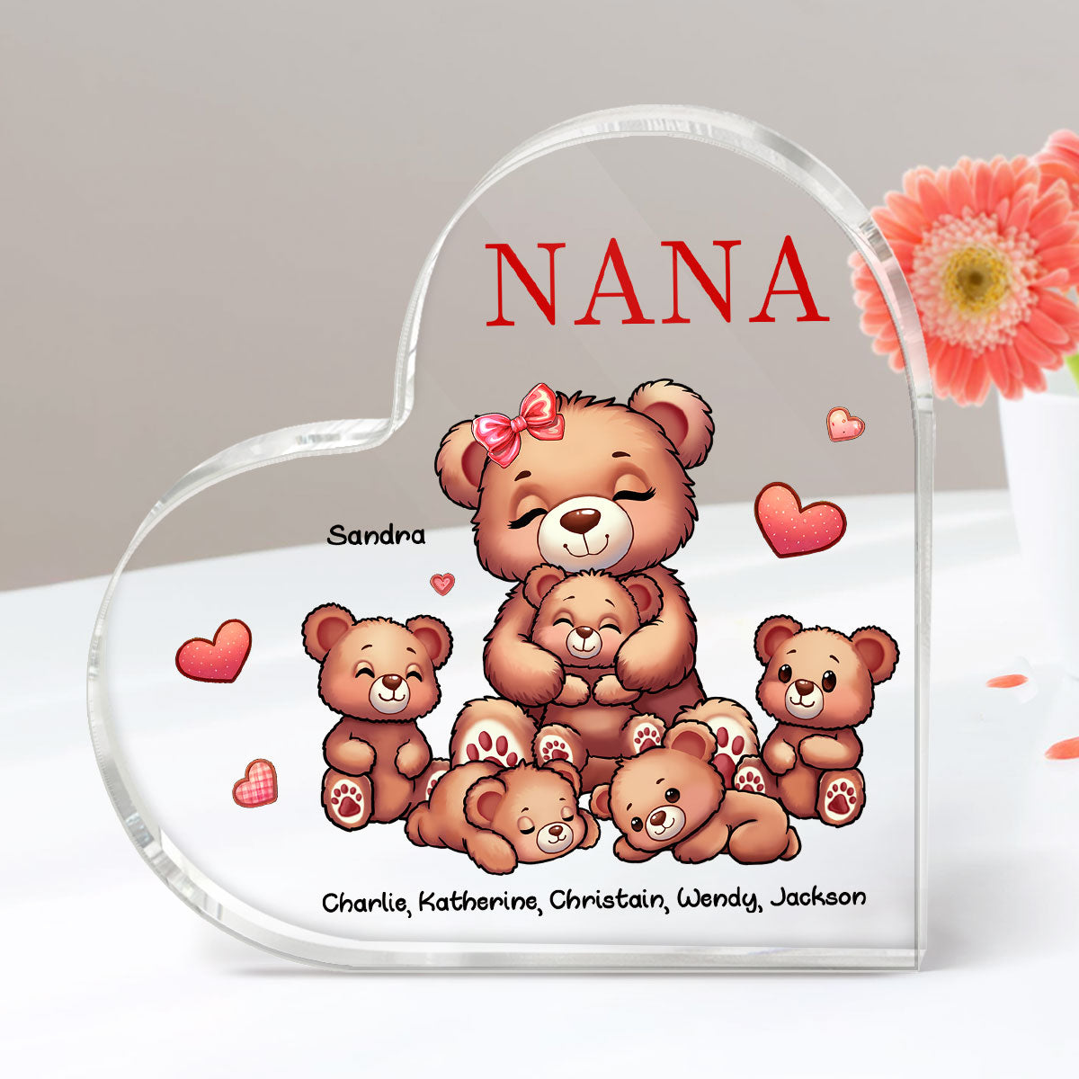 Cute Grandma Mom Bears Personalized Acrylic Heart Plaque
