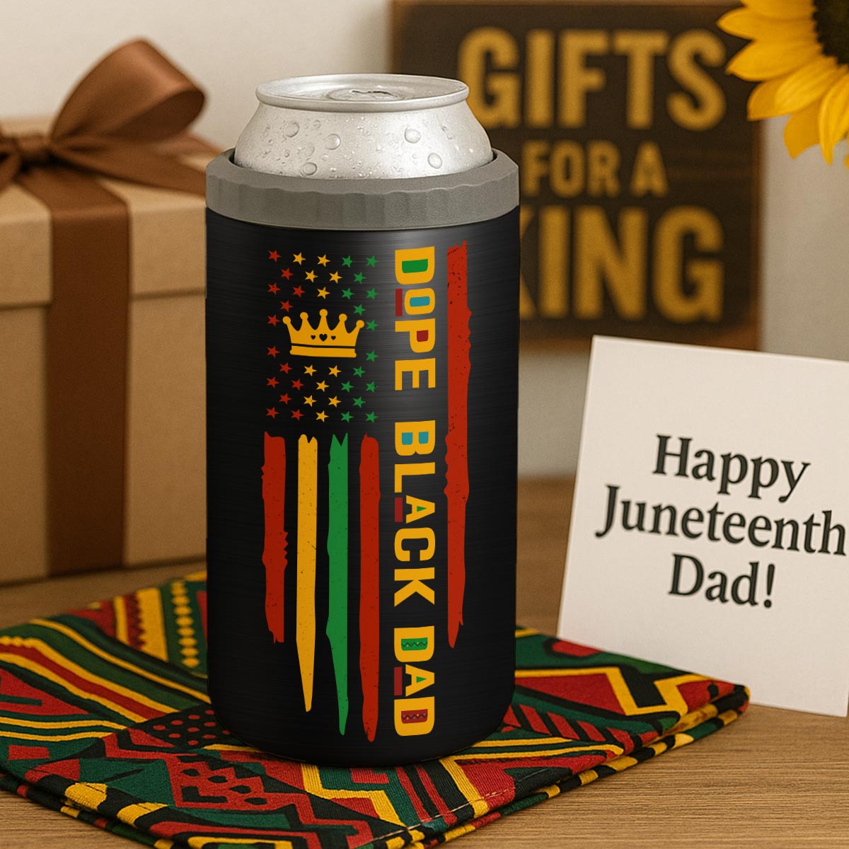 Dope Black Dad Juneteenth Flag Fist Bumps Personalized 4-in-1 Can Cooler