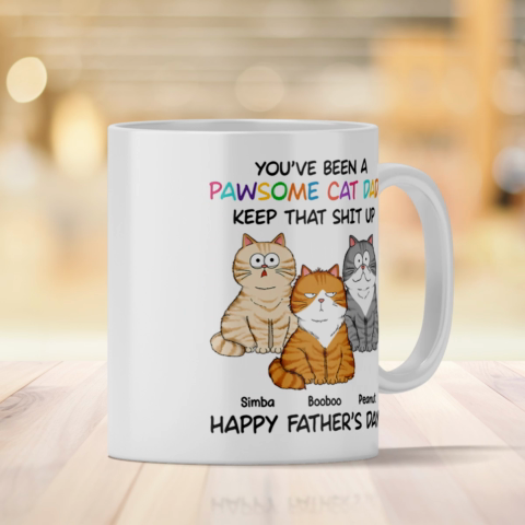 Happy Father's Day From Your Favorite Unemployed Freeloader, Funny Personalized Mug For Cat Dads