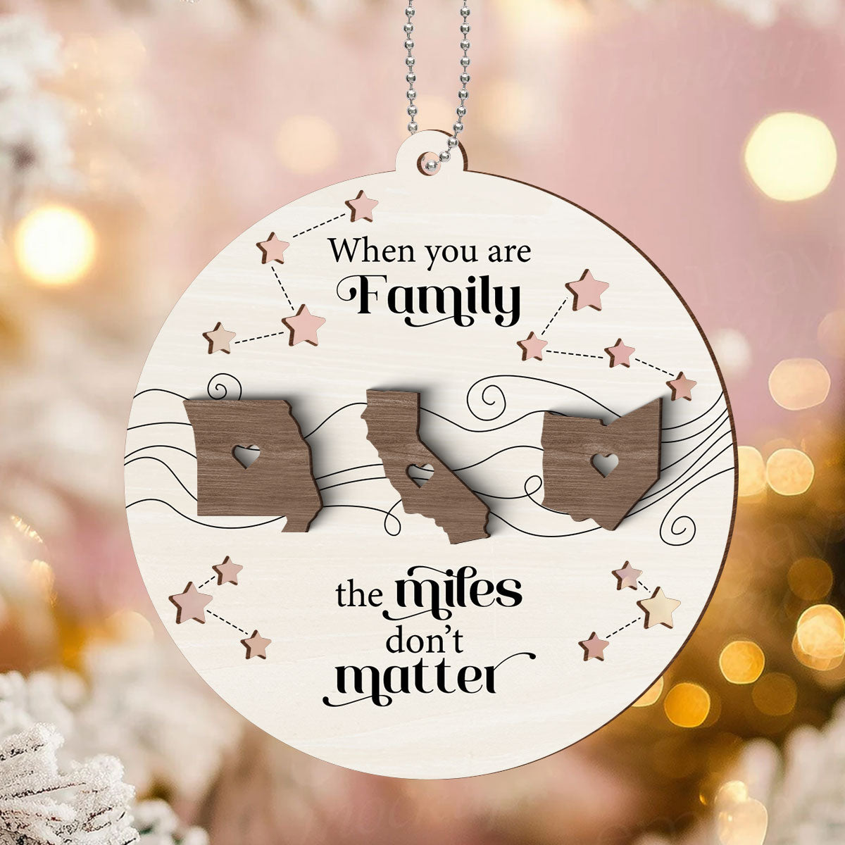 Custom Long Distance 2-Layer Wooden Ornament, Heartfelt Christmas Gift for Family, Friends, Sisters, Besties