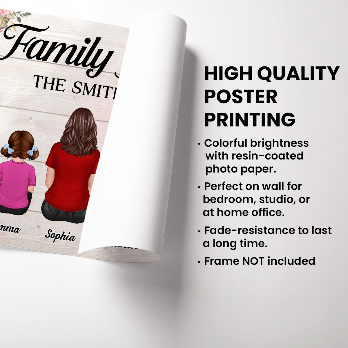Family Forever Floral Personalized Poster, Gift For Mom