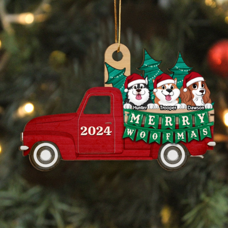 Happy Dog On Truck Personalized Wooden Ornament