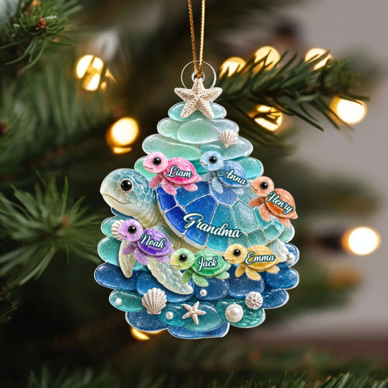 Turtle Grandma Grandkids - Personalized Acrylic Ornament - Christmas Gift for Grandma, Grandkids