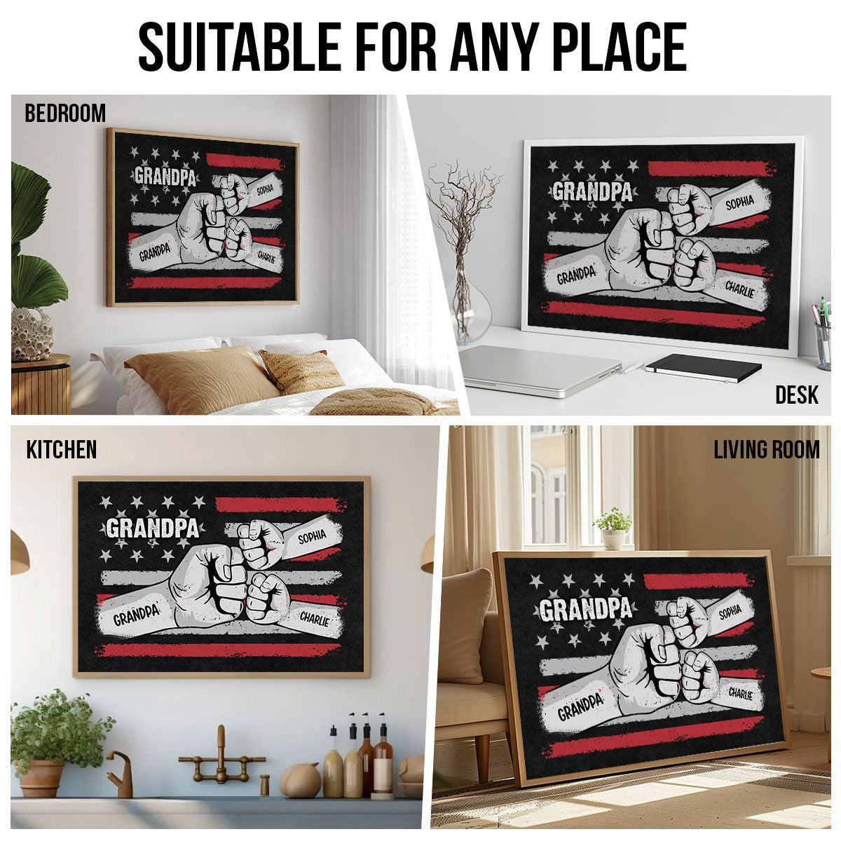 Dad Grandpa Fist Bump Nation Flag Personalized Poster, Father's Day Gift For Dad, For Grandpa, For Husband