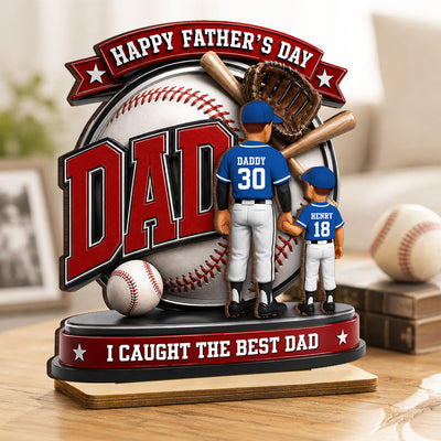 Baseball Dad Home Run Hero - Personalized 2-Layered Wooden Plaque - Father's Day Gift For Dad, Husband