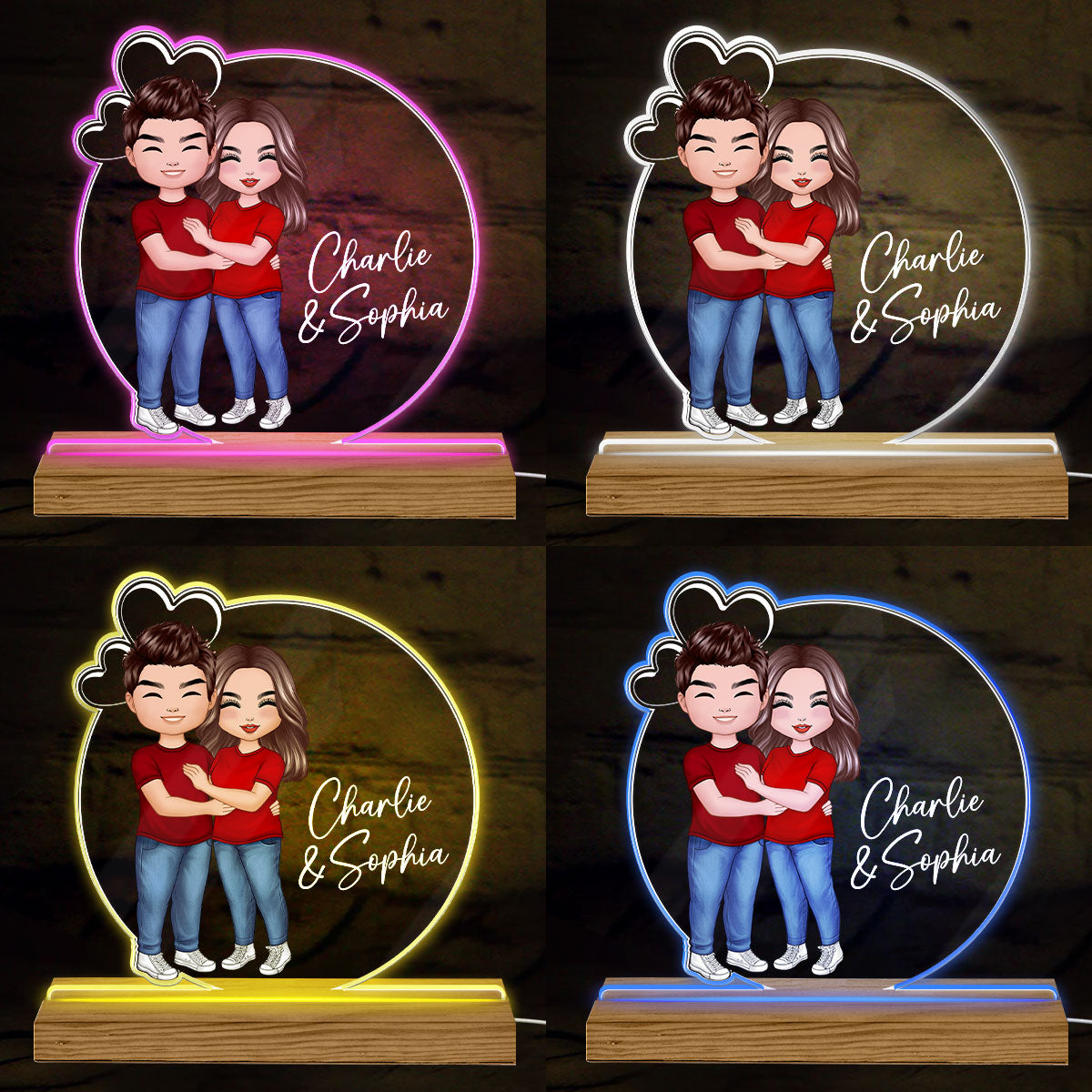 Couple Hugging Kising Simple Personalized Acrylic LED Night Light