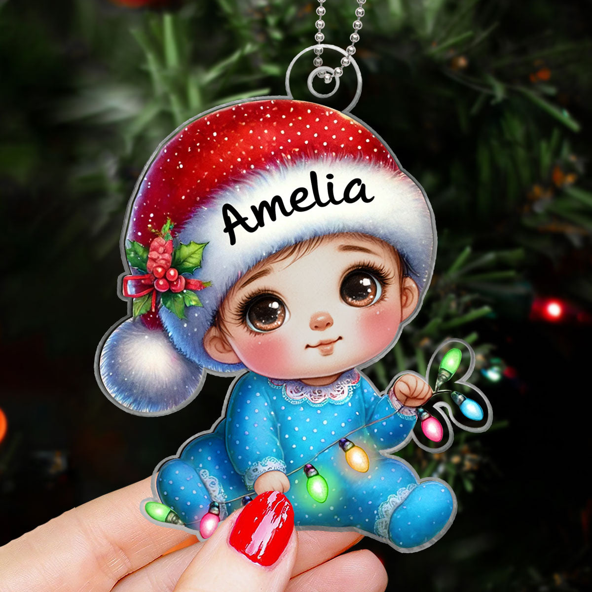 Cute Baby Sitting Personalized Acrylic Custom Shaped Ornament, Baby's First Christmas Keepsake for New Mom New Dad