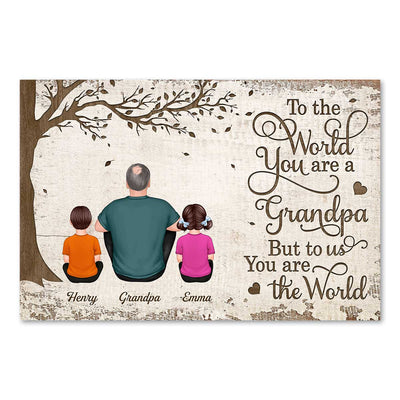 Back View Dad And Kids Dogs Cats Sitting Personalized Horizontal Poster