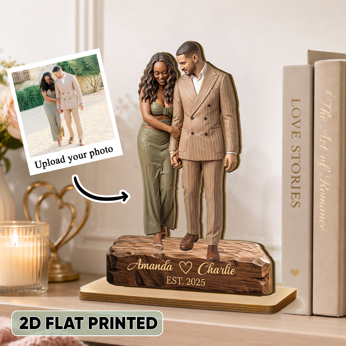 Custom Couple Photo Portrait - Personalized 2-Layered Wooden Plaque - Wedding Anniversary Gift for Her, for Him