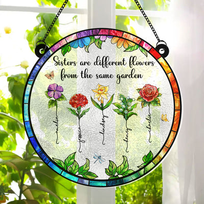 Sisters Are Different Flowers In Garden Beautiful Birth Month Flowers Personalized Acrylic Suncatcher