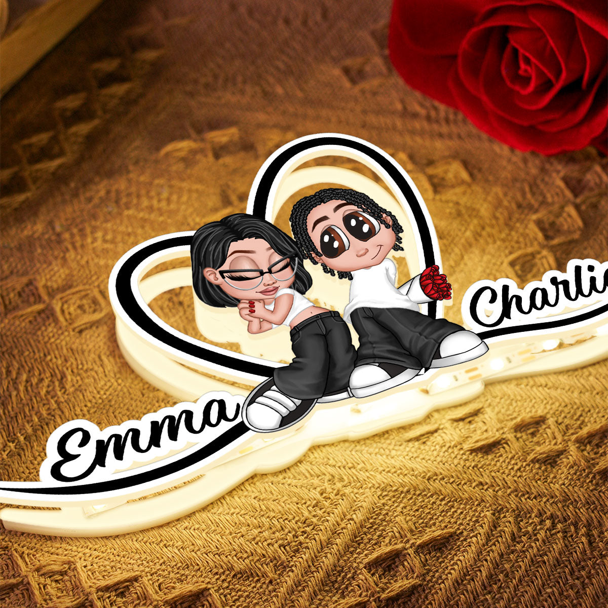 Y2K Couple Heart Shape With Names - Personalized Light Box - Unique Valentine's Day Gift For Him, Gift For Her