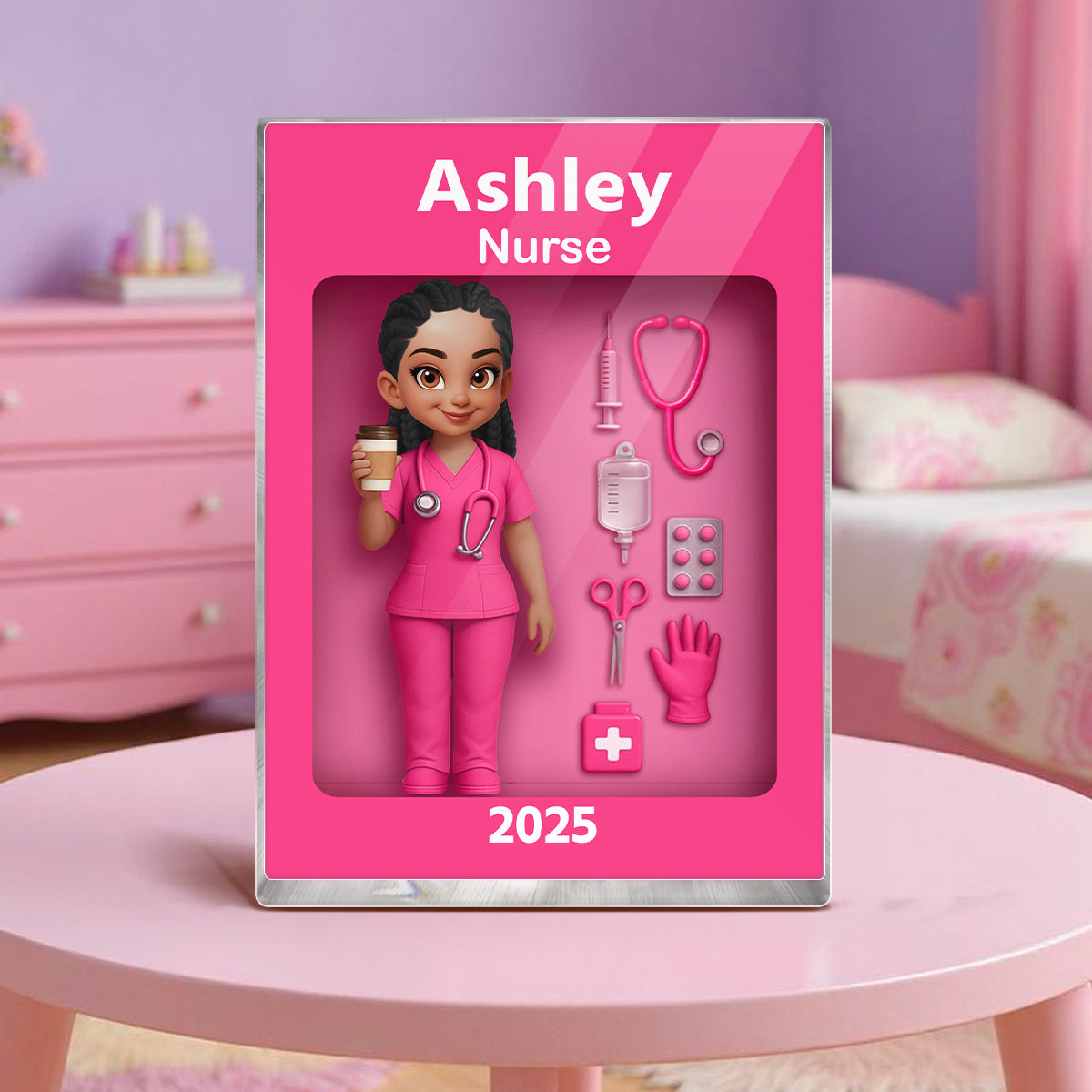 Nurse Action Figure 3D Effect Personalized Acrylic Block Plaque, Special Gift For Nurse, For Co-workers