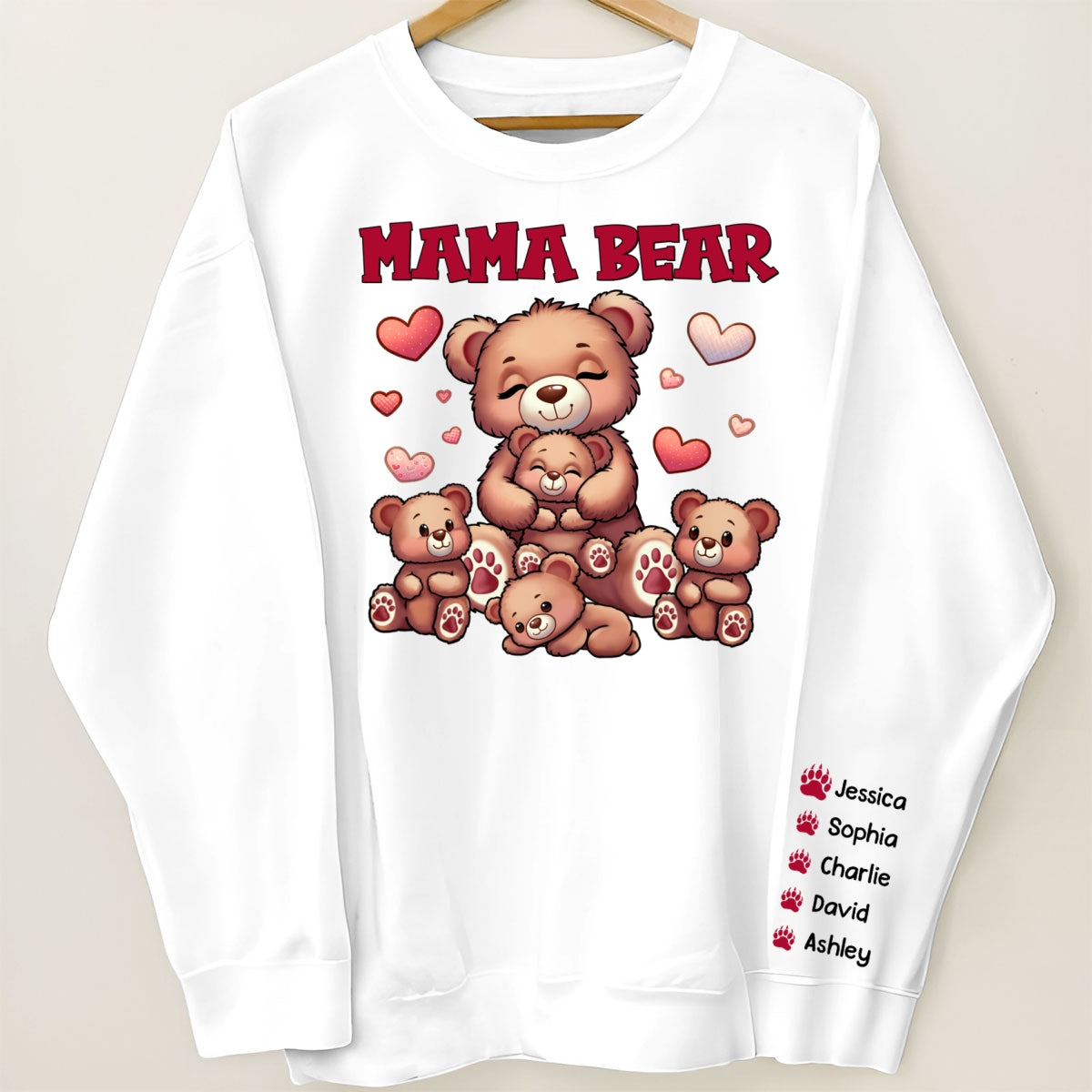 Cute Grandma Bear Mama Bear Personalized Sleeve Printed Sweatshirt